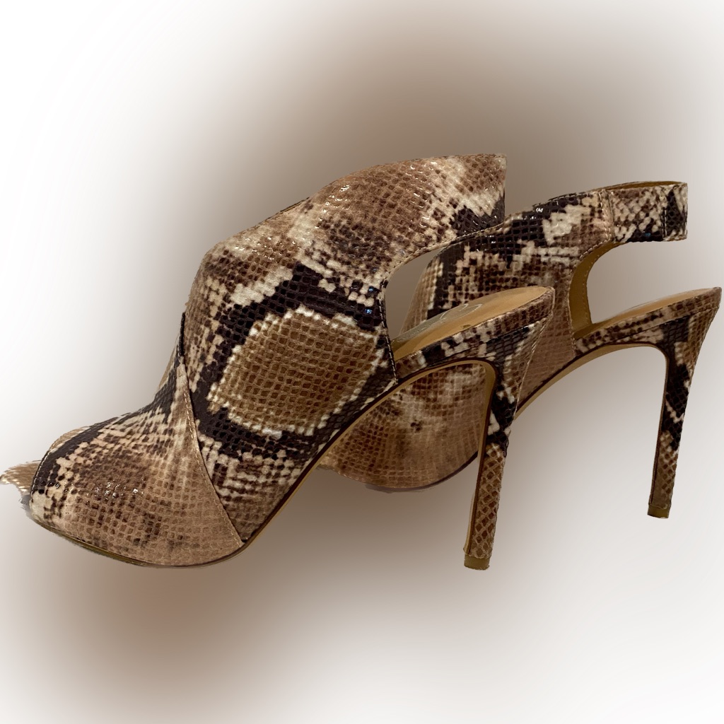 Jessica Simpson Snake Print Sling Back Open Toe 4”Heels Sz 8, Like New